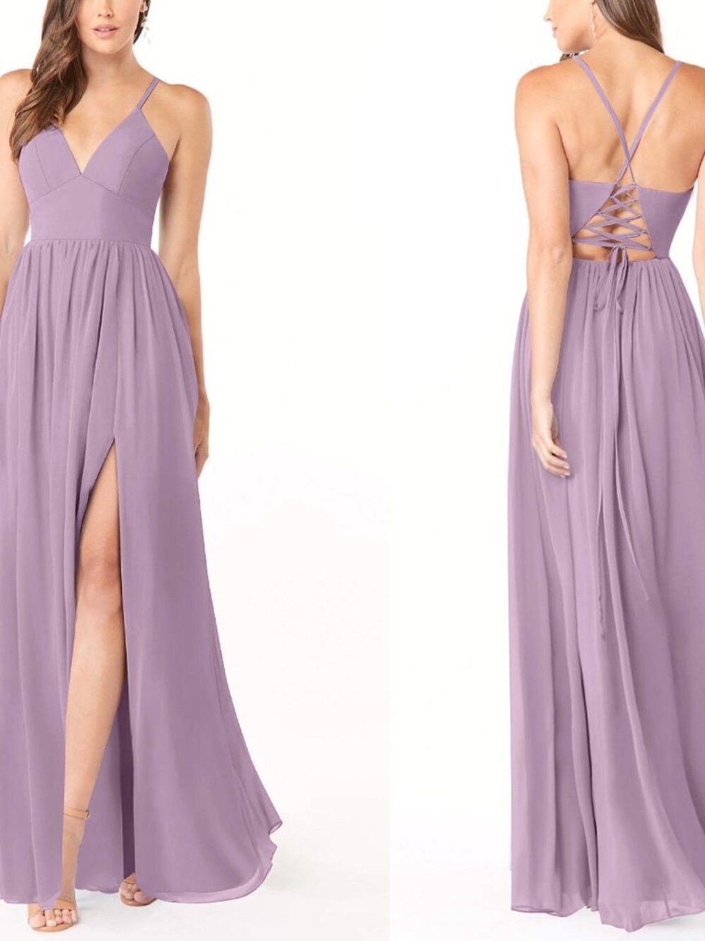 Azazie Aaida A-Line Corset Chiffon Dress Size 6/A6 Slit Maxi Wisteria Shade